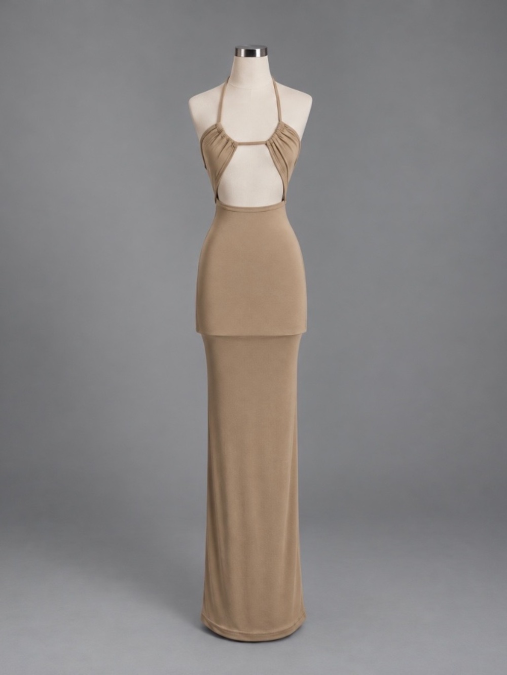 MESHKi Beige Cutout Halter Maxi Dress Size XS